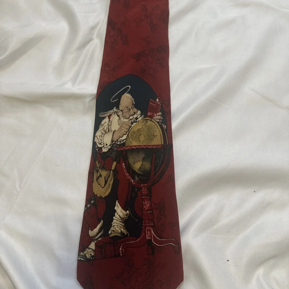 Vintage Norman Rockwell 1994 Christmas Tie With Santa Consulting Globe